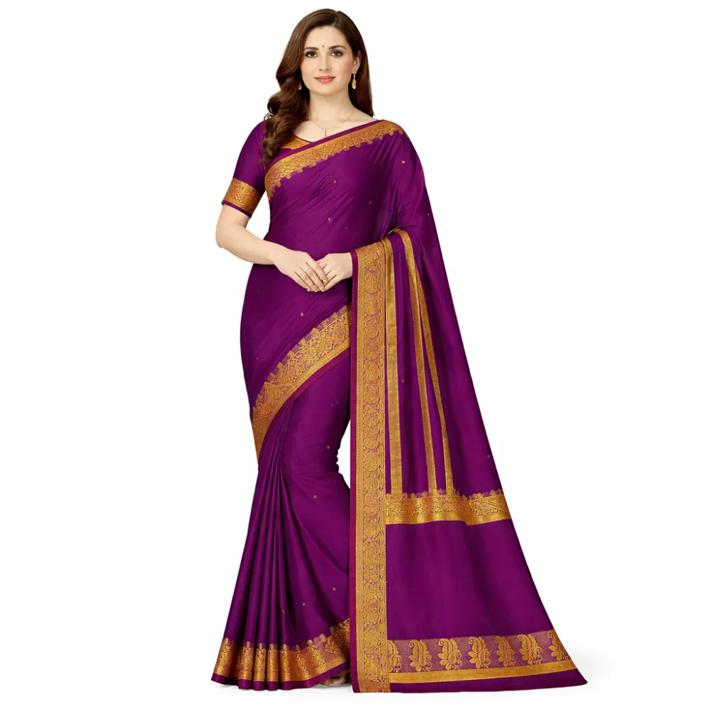 Pure Handloom Gadwal Saree â€“ Dark Purple with Rich Mustard Gold Zari Border