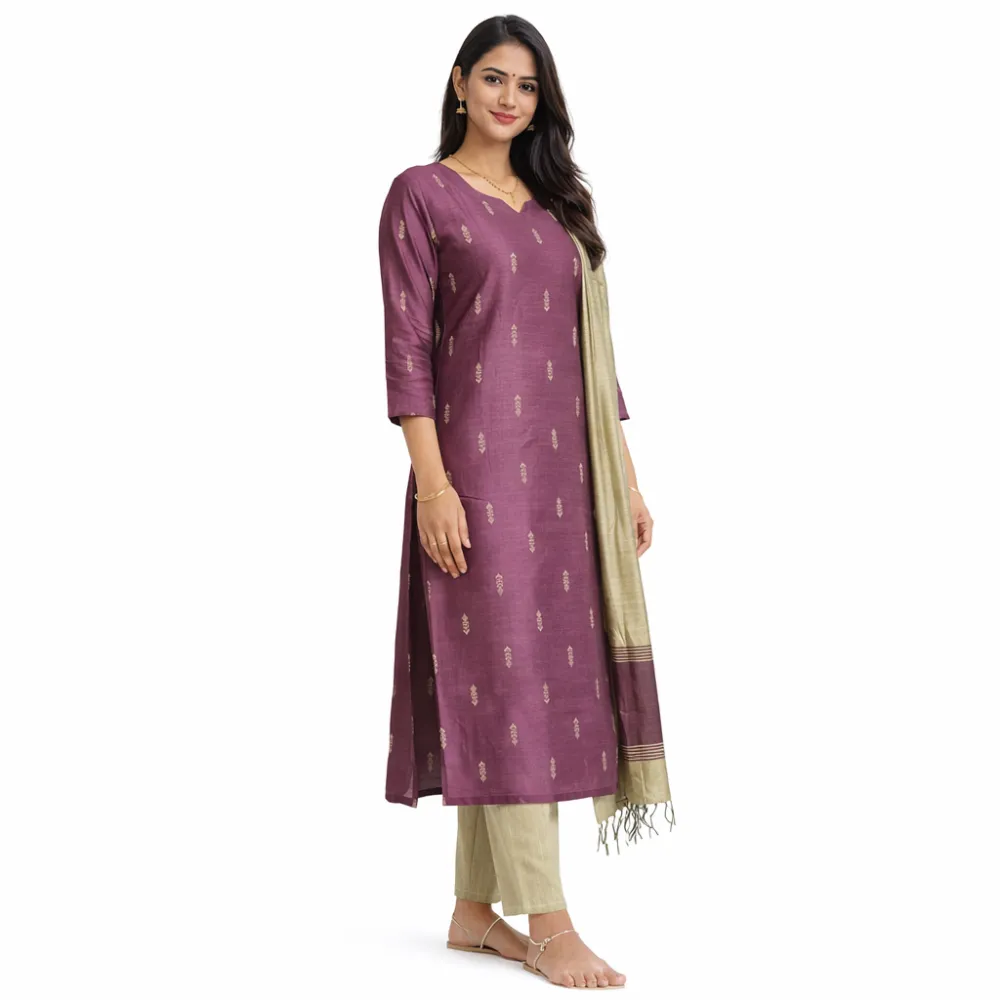 Premium Raw Silk Purple Kurta Pant Set with Dupatta for Women