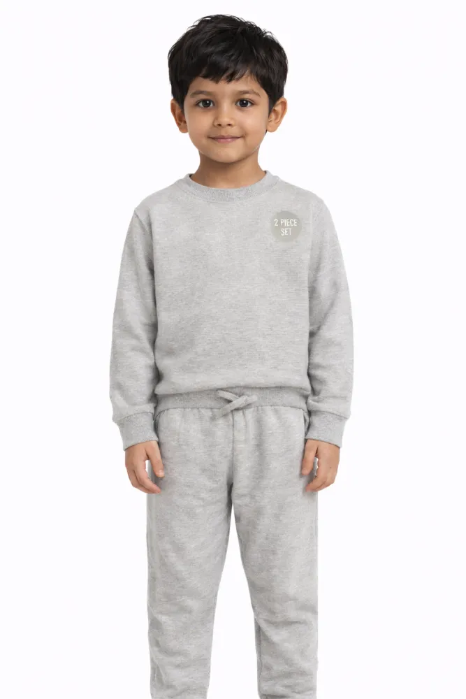 Kids Grey Solid Cotton Co-Ord Set | 2-Piece Sweatshirt & Jogger Set | 200 GSM | Ages 2–10 Years