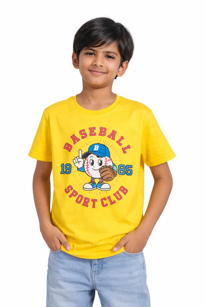 Kids Yellow Graphic Print Cotton T-Shirt